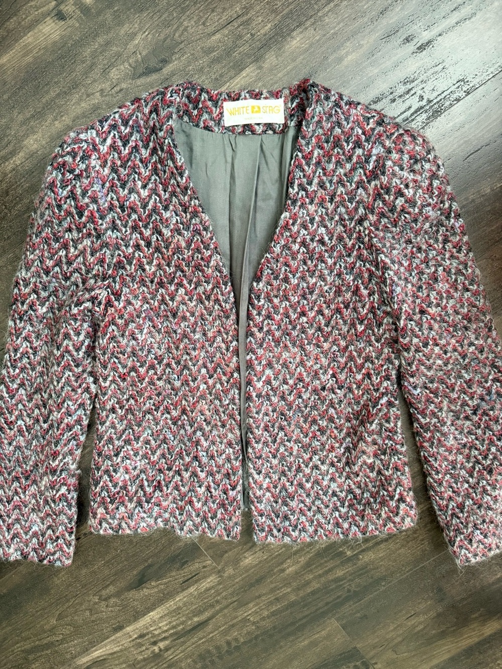 Vintage White Stag Mohair Blend Open Front Jacket Blazer USA Pink Gray Size M - Picture 4 of 10